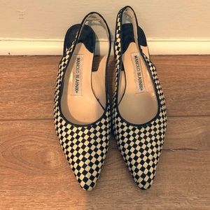 Manolo Blahnik woven checkered slingback pumps